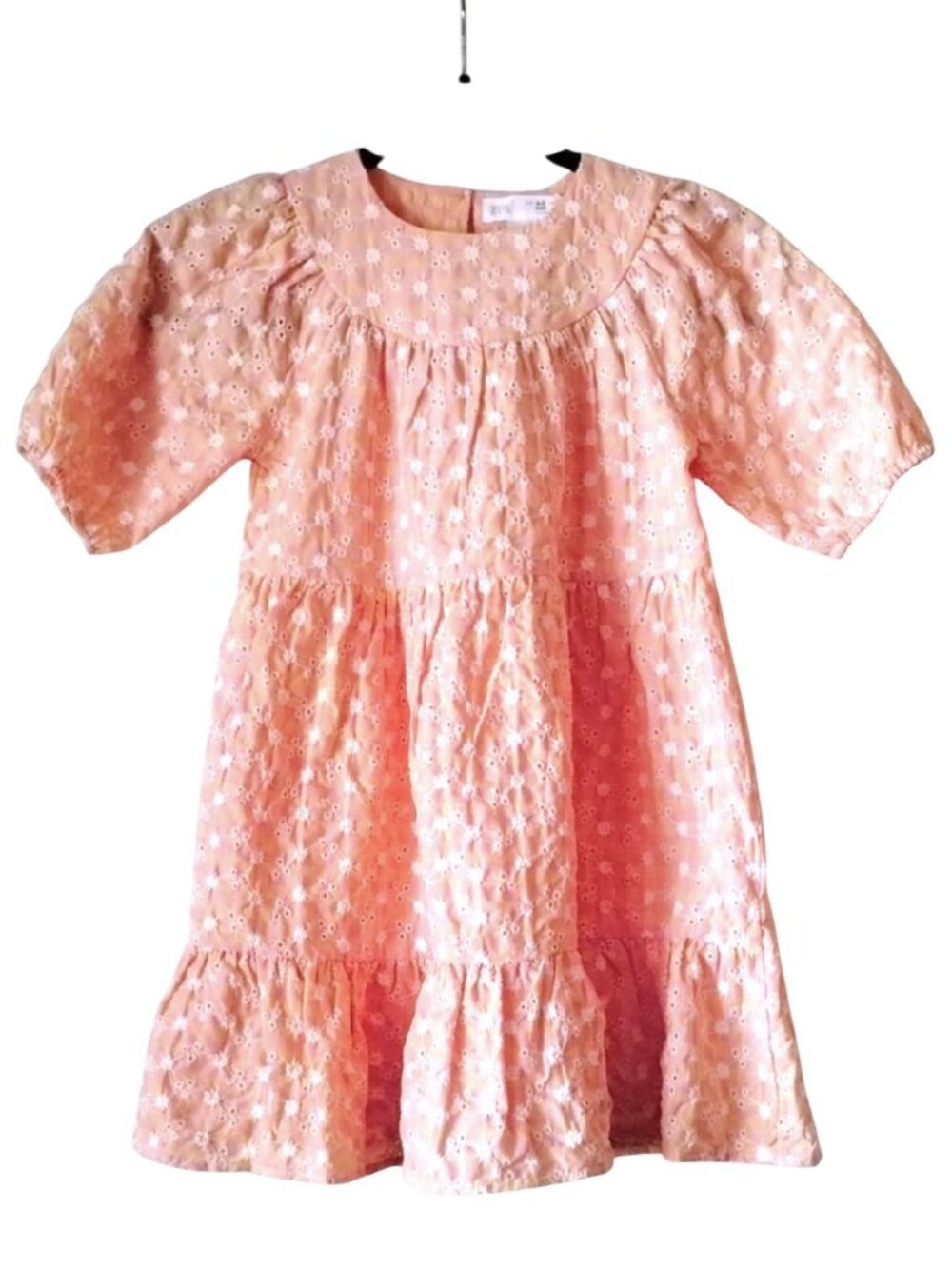 Zara Puff Sleeve Tiered Eyelet Gingham Dress 4Y 5Y Floral Pink Yellow Peach